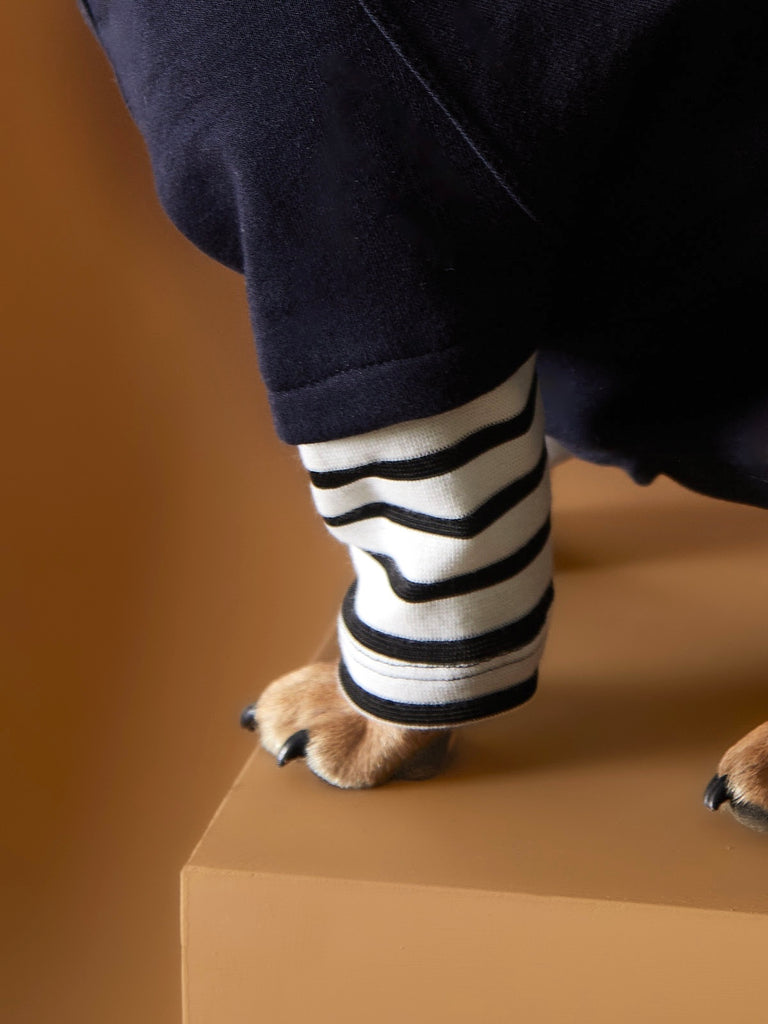 Navy hoodie with striped sleeves for dogs