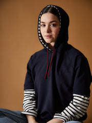 Navy hoodie with striped details
