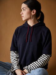 Human Basic Hoodie with Striped Sleeves ECLAIR