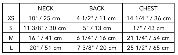 Size Guide for Neoprene Harness with Neon and Reflective Stripe LOXFORD