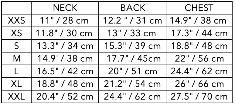 Size Guide for Italian Greyhound / Whippet Terracotta Reversible Waterproof Jacket SUNSET