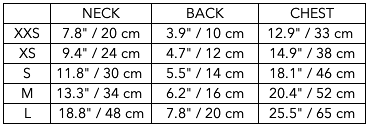 Size Guide for Italian Greyhound / Whippet Light Grey Neoprene Harness with Reflective Stripe CLAREMONT