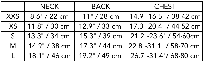 Size Guide for Dachshund Blue Waterproof Turtleneck Jacket RUE