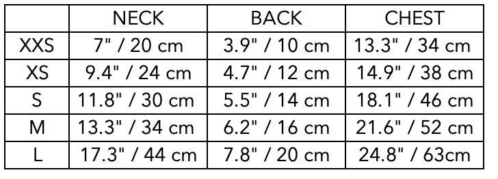 Size Guide for Italian Greyhound / Whippet Orange Neoprene Harness with Reflective Stripe CLAREMONT