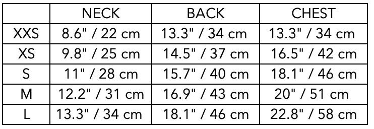 Size Guide for Dachshund Striped Turtleneck Sweater ELOISE