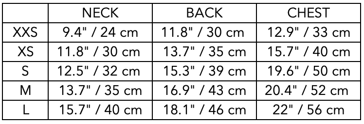 Size Guide for Dachshund Light Blue Turtleneck Sweater CAIRO