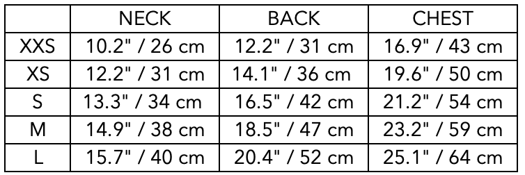 Size Guide for Dachshund Sand Textured Hooded Vest BIRCH