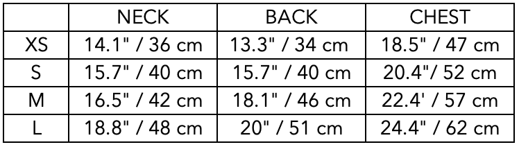 Size Guide for Dachshund Black Turtleneck Cape HIRO