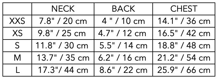 Size Guide for Italian Greyhound / Whippet Black Neoprene Harness DRIFT