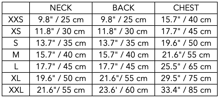 Size Guide for Quilted Hooded Vest DUNE