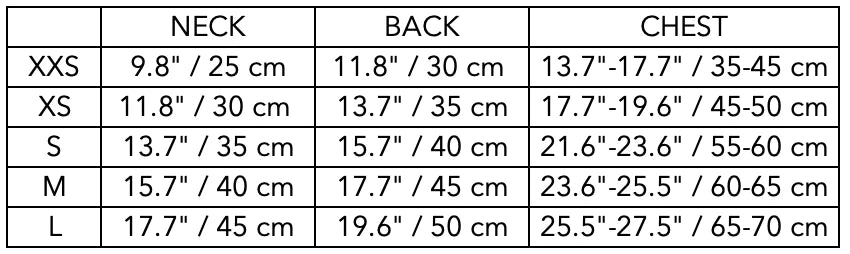 Size Guide for Dachshund Orange Puffer Turtleneck Jacket EMBER