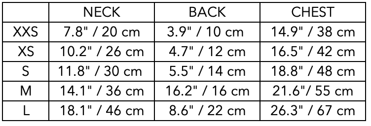 Size Guide for Italian Greyhound / Whippet Black Neoprene Harness DRIFT