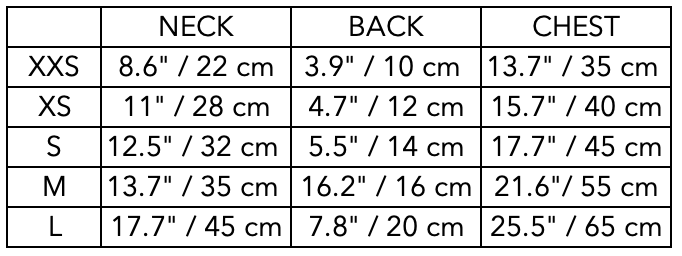 Size Guide for Italian Greyhound / Whippet Black Quilted Turtleneck Harness GADE