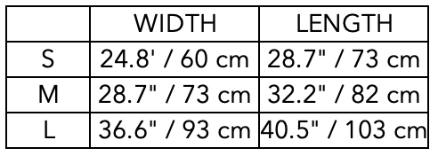 Size Guide for Beige Travel Mat PINE