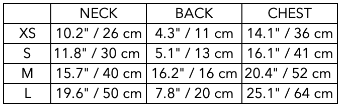 Size Guide for Standard Brown & Black Mesh Harness COBBLESTONE