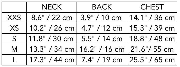 Size Guide for Dachshund Brown & Black Mesh Harness COBBLESTONE