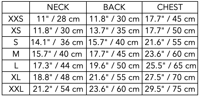 Size Guide for Italian Greyhound / Whippet Quilted Turtleneck Coat VELA