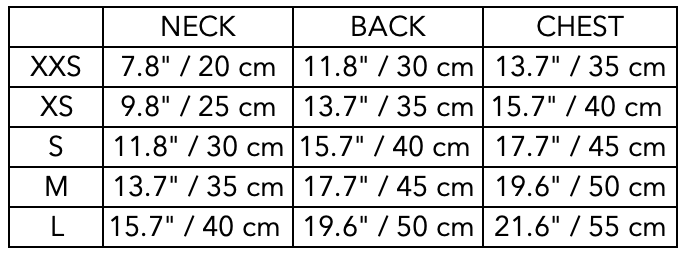 Size Guide for Dachshund Pink and Black Striped Sweater LINE