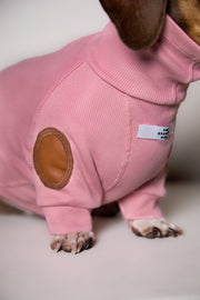 Dachshund Pink Ribbed Sweater with Patches MIST