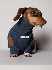 Dachshund Heather Blue Ribbed Sweater with Patches MIST