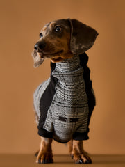 Dachshund Plaid Black and White Jacquard Turtleneck Sweater YVES