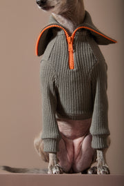 Italian Greyhound / Whippet Military Green Sweater with Zipper KNIT