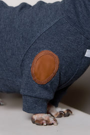 Dachshund Heather Blue Ribbed Sweater with Patches MIST