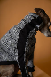 Italian Greyhound / Whippet Plaid Turtleneck Black and White Jacquard Sweater YVES