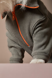 Military Green Sweater with Zipper KNIT