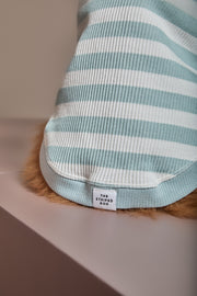 Turquoise and Cream Striped Turtleneck Sweater REED