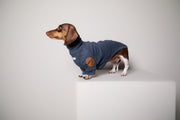Dachshund Heather Blue Ribbed Sweater with Patches MIST