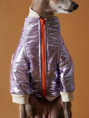 Italian Greyhound / Whippet Metallic Lilac Bomber Jacket with Zipper OPERA