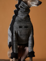 Italian Greyhound / Whippet Plaid Turtleneck Black and White Jacquard Sweater YVES
