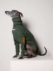 Italian Greyhound / Whippet Olive Green Ribbed Sweater with Patches MIST