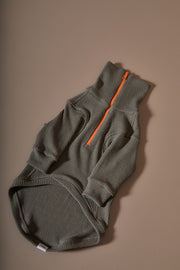 Dachshund Military Green Sweater with Zipper KNIT