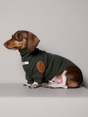 Dachshund Olive Green Ribbed Sweater with Patches MIST