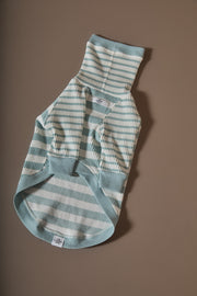 Turquoise and Cream Striped Turtleneck Sweater REED