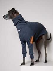 Italian Greyhound / Whippet Heather Blue Ribbed Sweater with Patches MIST