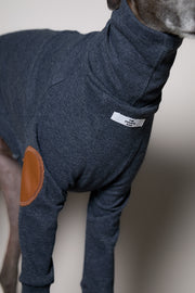 Italian Greyhound / Whippet Heather Blue Ribbed Sweater with Patches MIST
