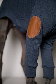 Italian Greyhound / Whippet Heather Blue Ribbed Sweater with Patches MIST
